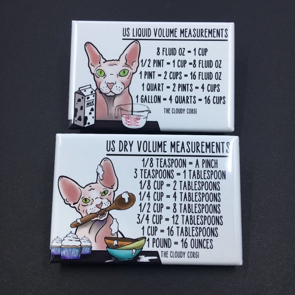 Sphynx Cat Measuring Chart Magnet Set Handmade Kitchen Cooking Baking Guide - Picture 1 of 5